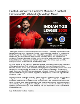 Pant's Lucknow vs Pandya's Mumbai_ A Tactical Preview of IPL 2025's High-Voltage Match