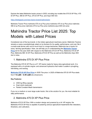 Mahindra Tractor Price List 2025_ Top Models with Latest Prices
