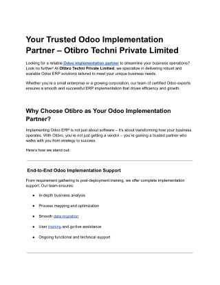 Your Trusted Odoo Implementation Partner – Otibro Techni Private Limited