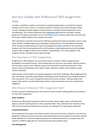 ace your grades with professional tafe assignment