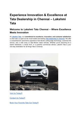 Experience Innovation & Excellence at Tata Dealership in Chennai – Lakshmi Tata
