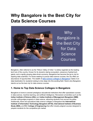 Why Bangalore is the Best City for Data Science Courses
