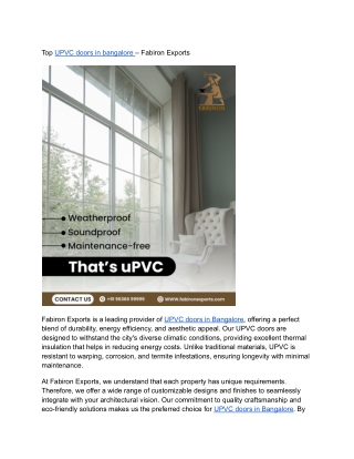 Top UPVC doors in bangalore – Fabiron Exports