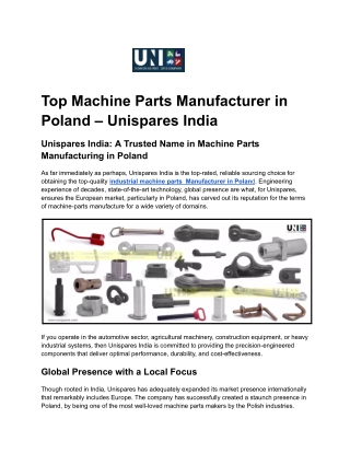 Top Machine Parts Manufacturer in Poland – Unispares India