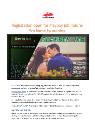Registration open for Playboy job Indore-Sex karne ka number