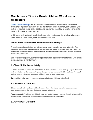 Maintenance Tips for Quartz Kitchen Worktops in Hampshire