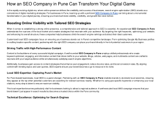 How an SEO Company in Pune Can Transform Your Digital Game