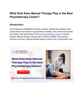 What Role Does Manual Therapy Play in the Best Physiotherapy Centre_