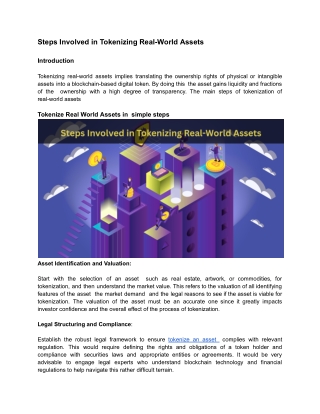 steps involved in tokenizing real world assets