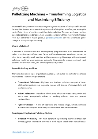 Palletizing Machines – Transforming Logistics and Maximizing Efficiency