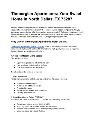 Timberglen Apartments_ Your Sweet Home in North Dallas, TX 75287