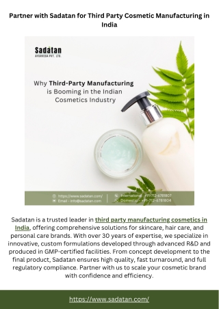 Partner with Sadatan for Third Party Cosmetic Manufacturing in India