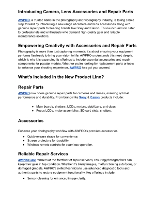 Introducing Camera, Lens Accessories and Repair Parts (1)