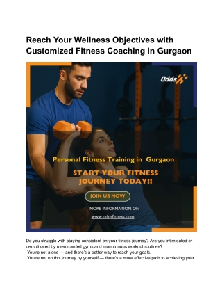 Reach Your Wellness Objectives with Customized Fitness Coaching in Gurgaon