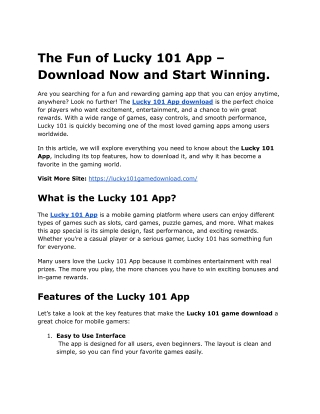 The Fun of Lucky 101 App – Download Now and Start Winning