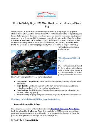 How to Safely Buy OEM Mini Used Parts Online and Save Big