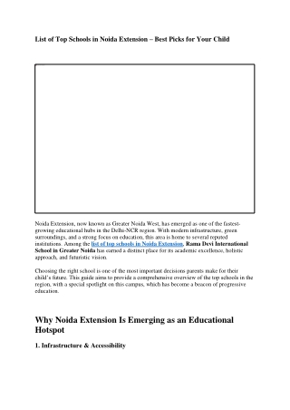 List of Top Schools in Noida Extension – Best Picks for Your Child