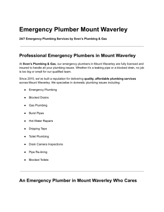 Emergency Plumber Mount Waverley – 24/7 Plumbing Services
