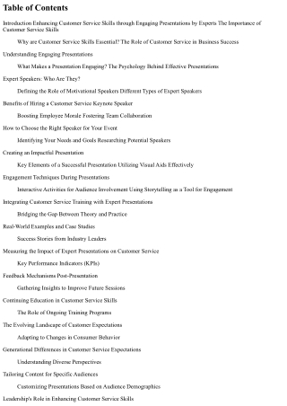 table of contents