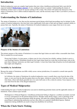 Navigating the Statute of Limitations in Medical Malpractice Cases