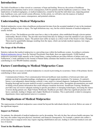 The Price of Negligence: Impact of Medical Malpractice Cases on Healthcare