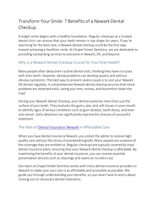 Transform Your Smile 7 Benefits of a Newark Dental Checkup
