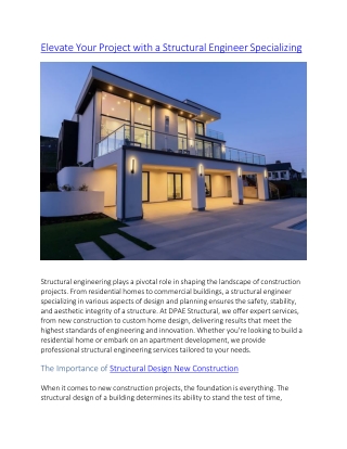 Elevate Your Project with a Structural Engineer Specializing