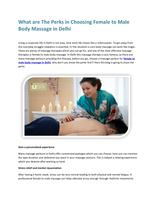What are The Perks in Choosing Female to Male Body Massage in Delhi