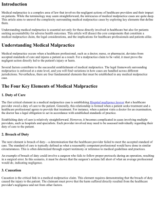 Unraveling the Complexity: Key Elements of Medical Malpractice Cases