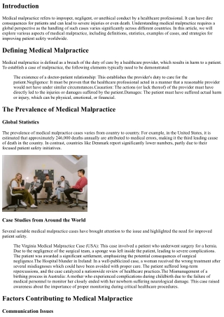 Medical Malpractice: A Global Perspective on Patient Safety