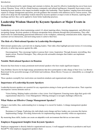 Leadership Wisdom Shared by Keynote Speakers at Major Events in Houston