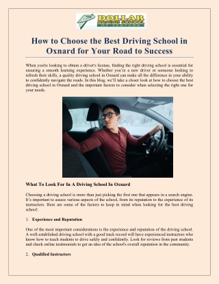 How to Choose the Best Driving School in Oxnard for Your Road to Success