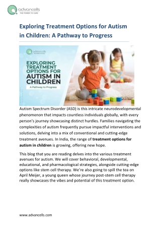 Exploring Treatment Options for Autism in Children: A Pathway to Progress