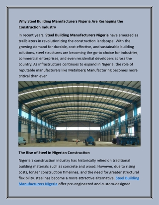 Why Steel Building Manufacturers Nigeria Are Reshaping the Construction Industry