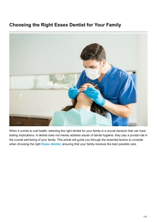 Choosing the Right Essex Dentist for Your Family