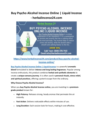 Buy Psycho Alcohol Incense Online Liquid Incense - herbalincense24