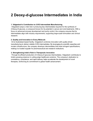 2 Deoxy-d-glucose Intermediates in India