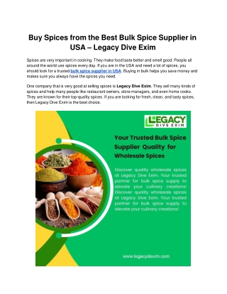 Buy Spices from the Best Bulk Spice Supplier in USA – Legacy Dive Exim