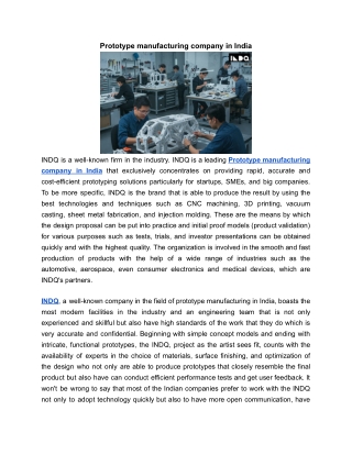 Prototype manufacturing company in India | INDQ