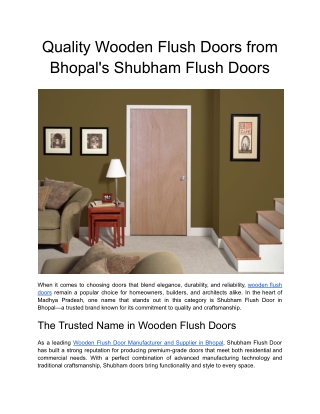 Quality Wooden Flush Doors from Bhopal's Shubham Flush Doors