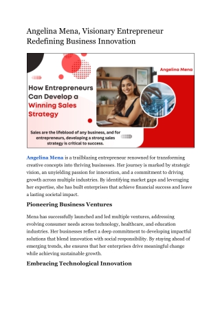 Angelina Mena Pioneering and Visionary Entrepreneurship Reimagined