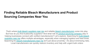 Finding Reliable Bleach Manufacturers and Product Sourcing Companies Near You