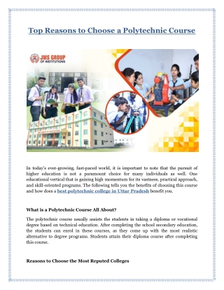 Top Reasons to Choose a Polytechnic Course