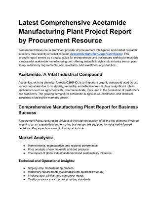 latest comprehensive acetamide manufacturing