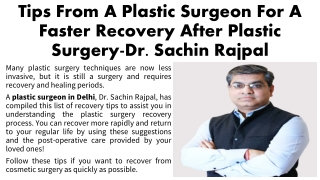tips from a plastic surgeon for a faster recovery after plastic surgery dr sachin rajpal