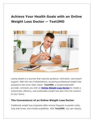 Online Weight Loss Doctor – Expert Care with Text2MD