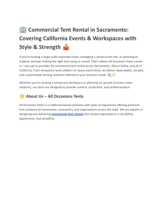 commercial tent rental in sacramento covering