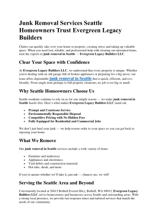 Junk Removal Services Seattle Homeowners Trust Evergreen Legacy Builders