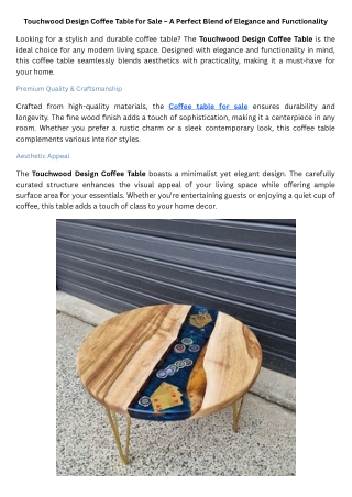 Touchwood Design Coffee Table for Sale – A Perfect Blend of Elegance and Functionality