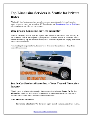 Top Limousine Services in Seattle for Private Rides